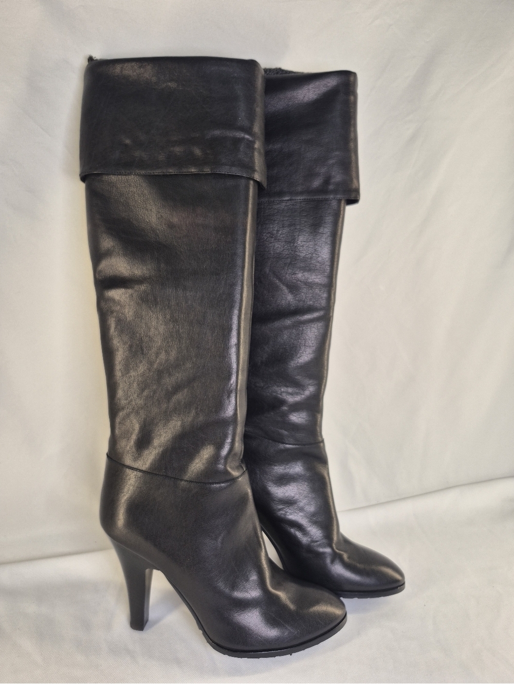 Studio Pollini Italian Black Leather Wood Heel Knee High Boots Women's/36.5